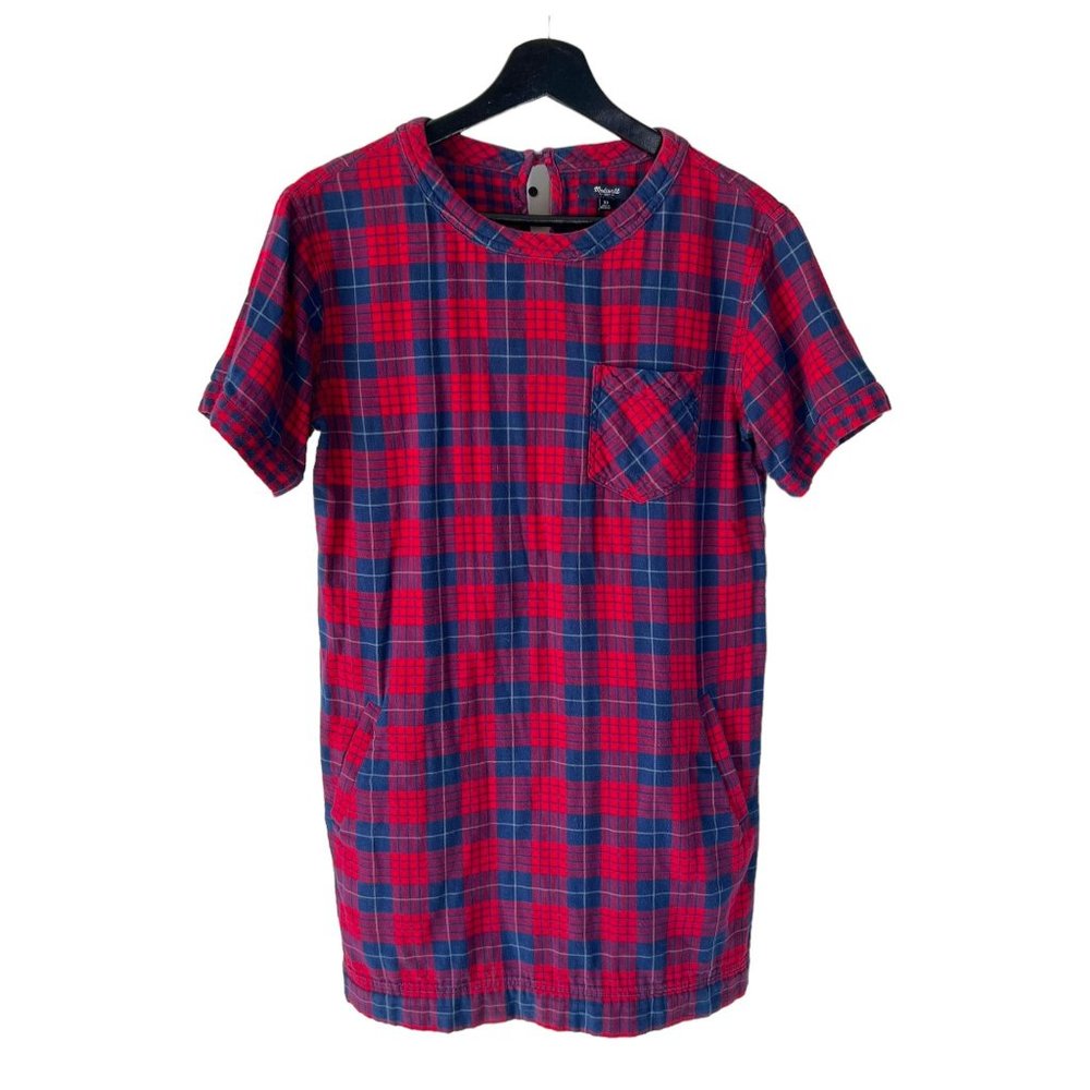 Madewell Red Blue Plaid Short Sleeve Short Shirt Dress XS